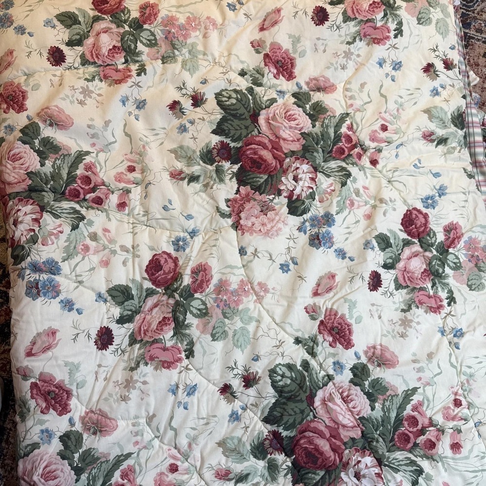 Vintage Martex Sanderson King Comforter Floral Plaid Reversible Ruffle Made USA - Picture 8 of 8